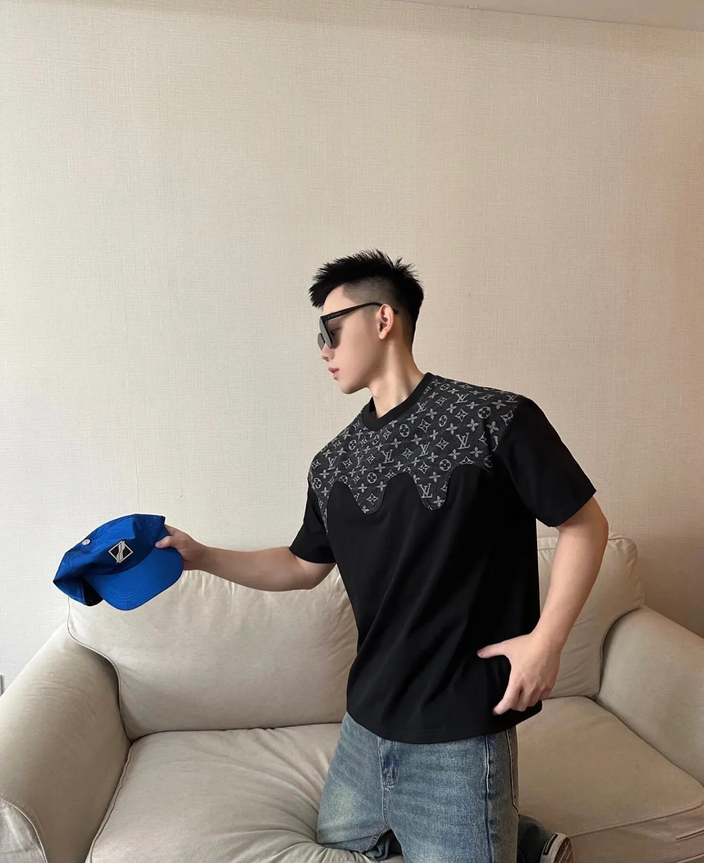 Louis Vuitton/Louis Vuitton presbyopic patchwork printed short sleeves